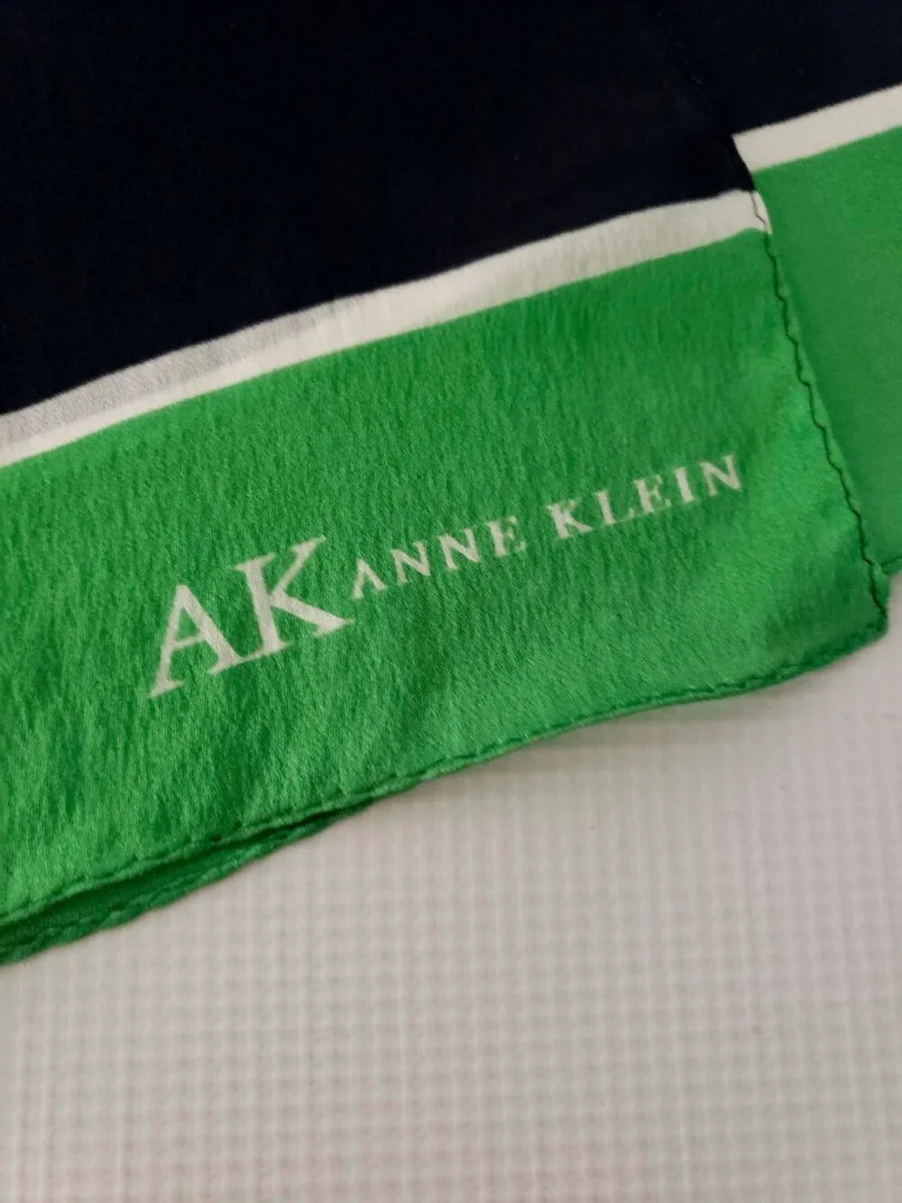 Anne Klein Green Navy Striped Silk Scarf